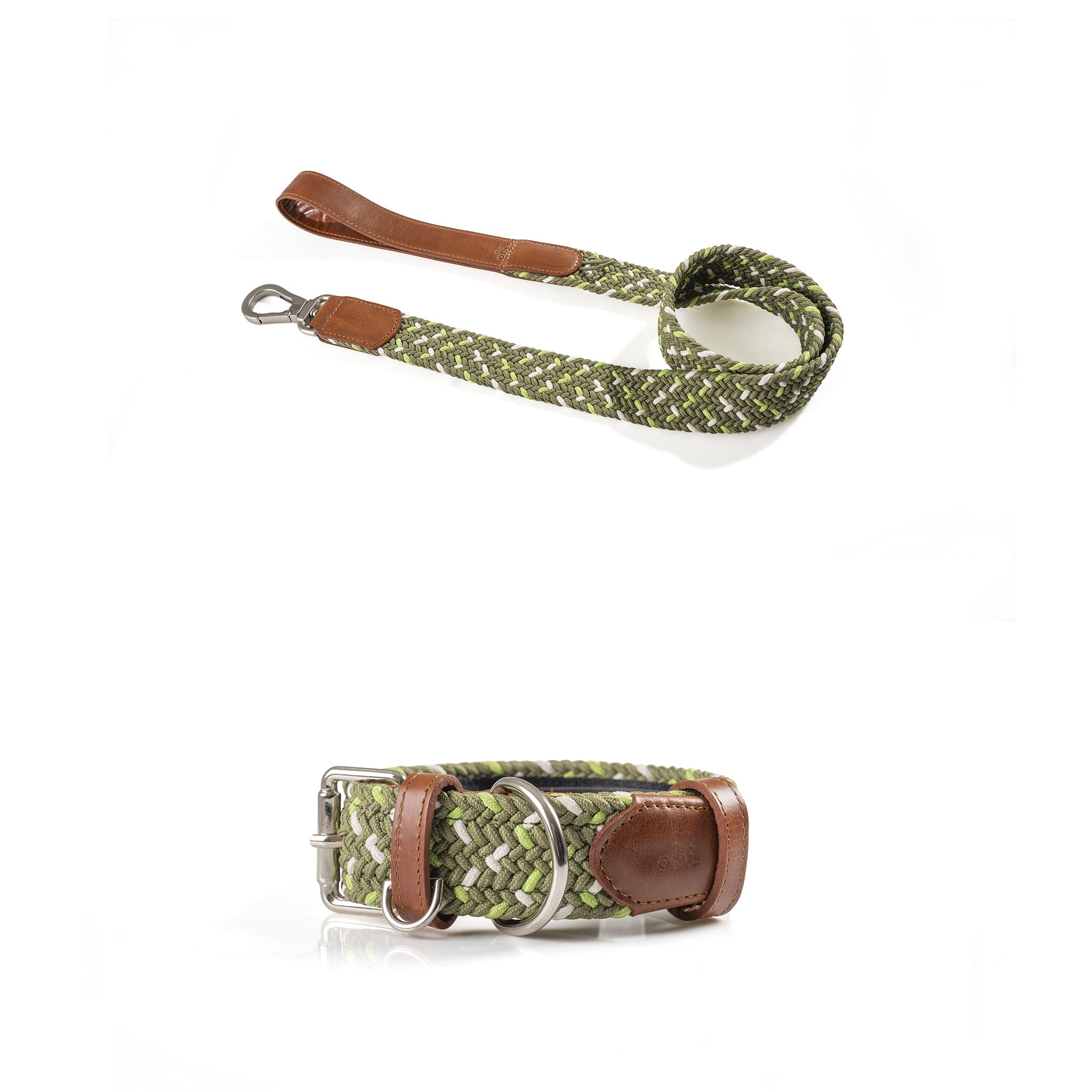 COMBO COLLAR + CORREA TRENZADO PARA PERRO-OLIVE