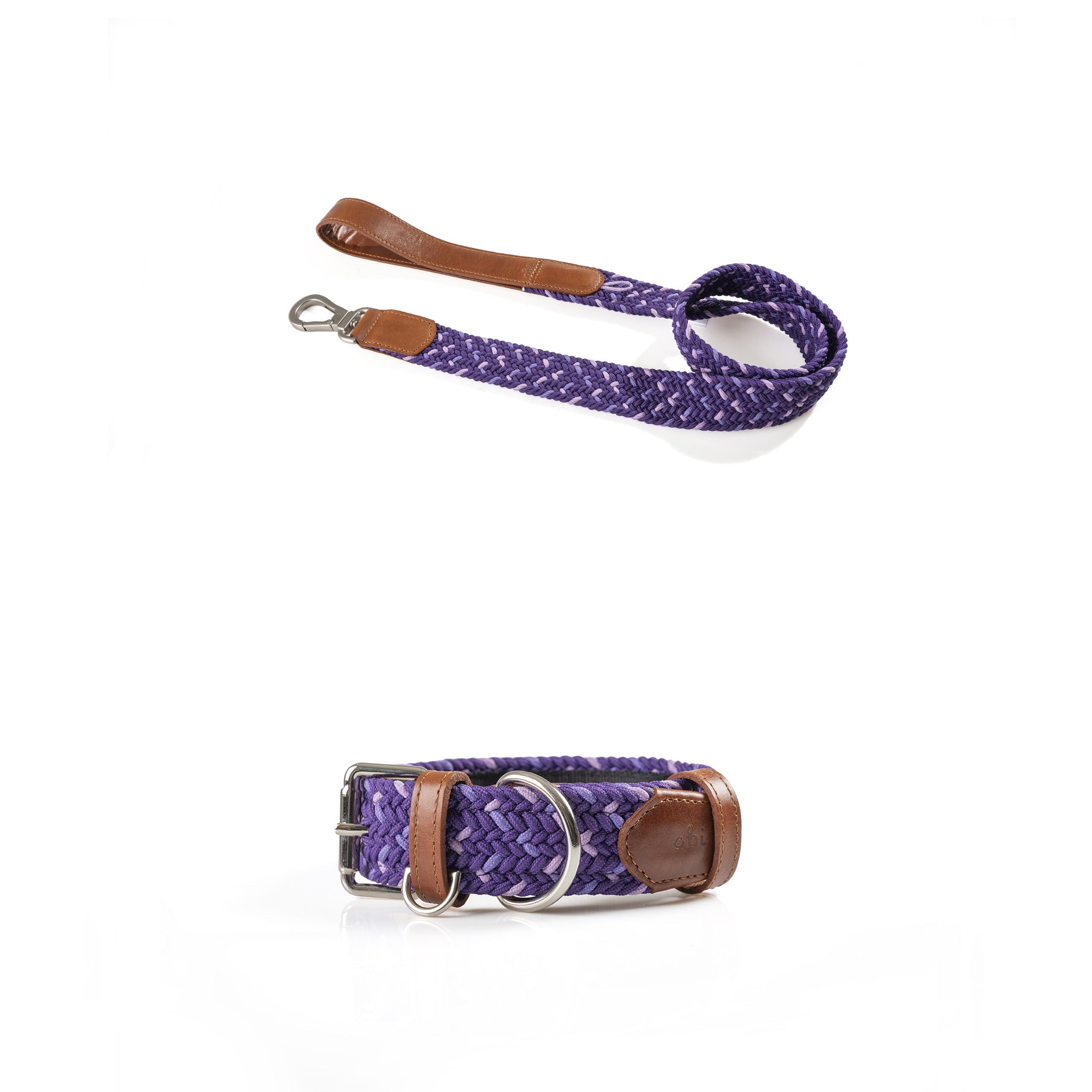 COMBO COLLAR + CORREA TRENZADO PARA PERRO-VIOLETA