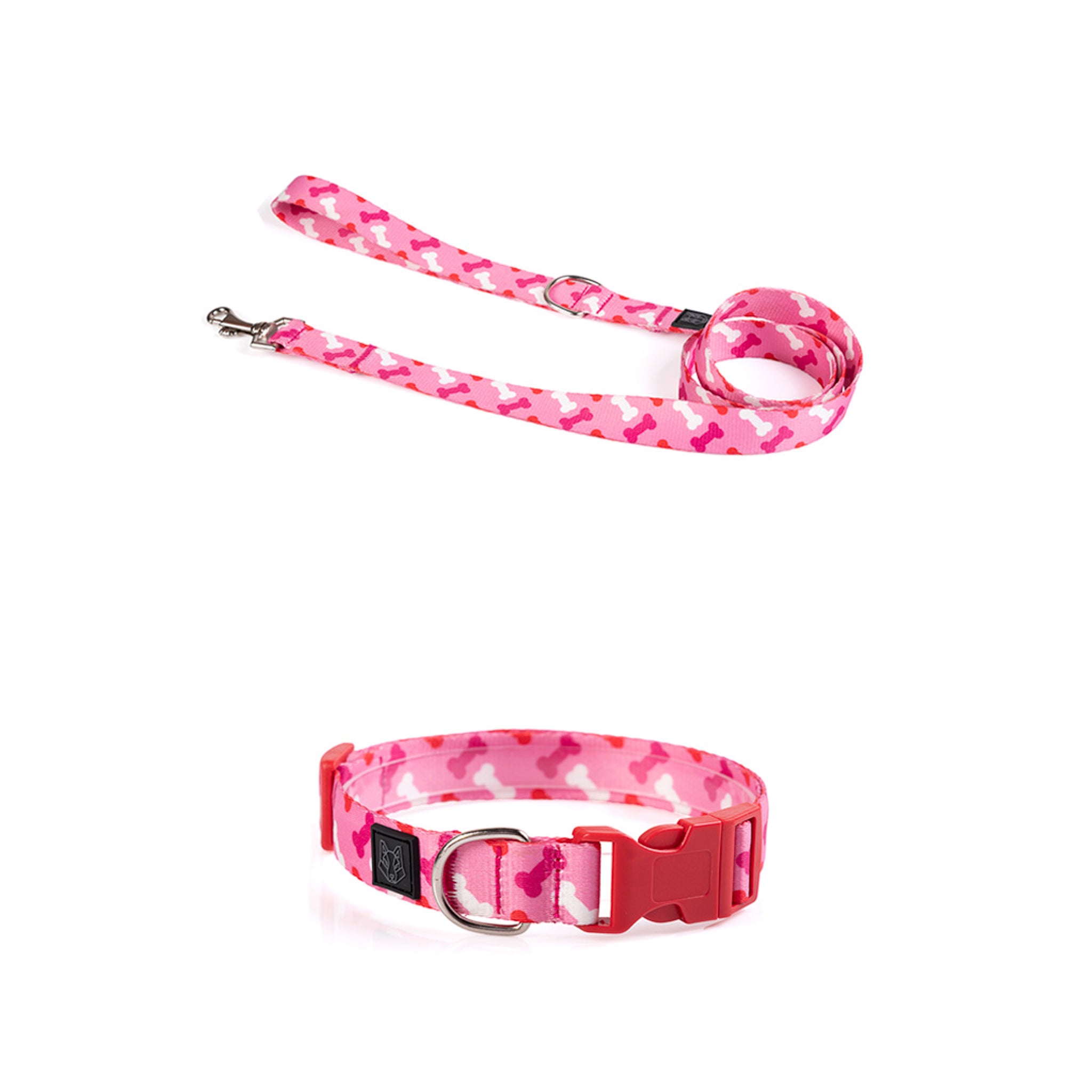 COLLAR Y CORREA PARA  PERRO ESTAMPADO - HUESITOS PINK